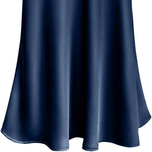 New Without Tags Royal Blue Satin Elastic High Waist Stretch Maxi Skirt  L/XL - Picture 3 of 11